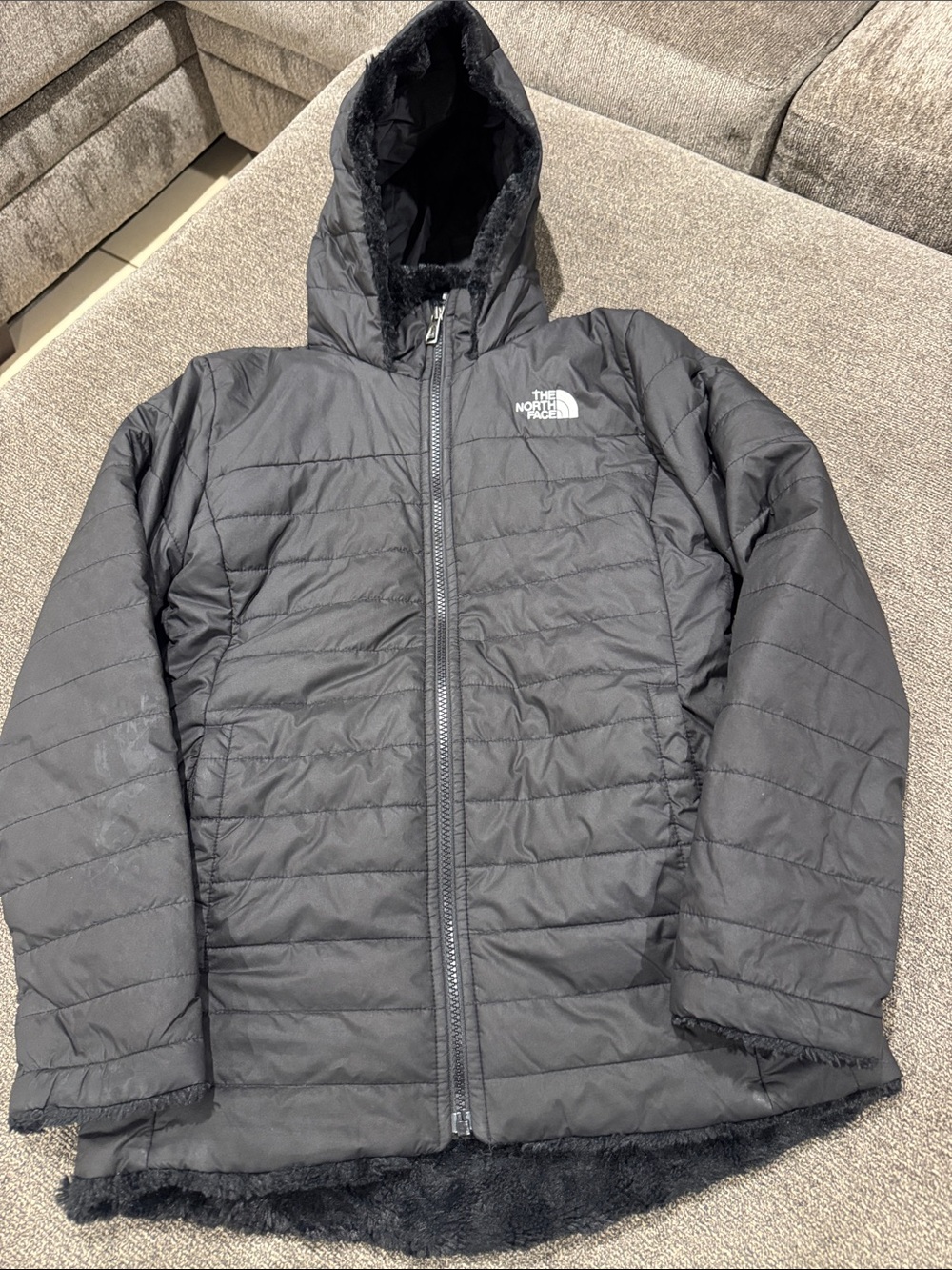 The North Face Black Quilted Hooded Puffer Jacket for Kids